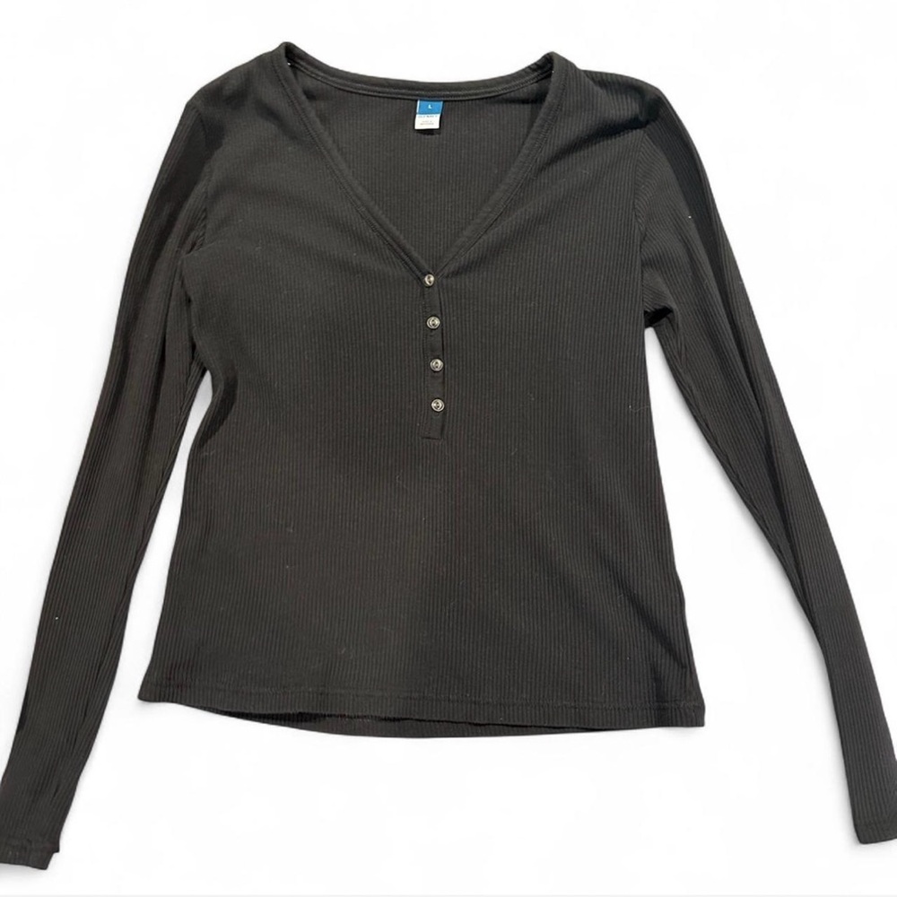 old navy black ribbed button up